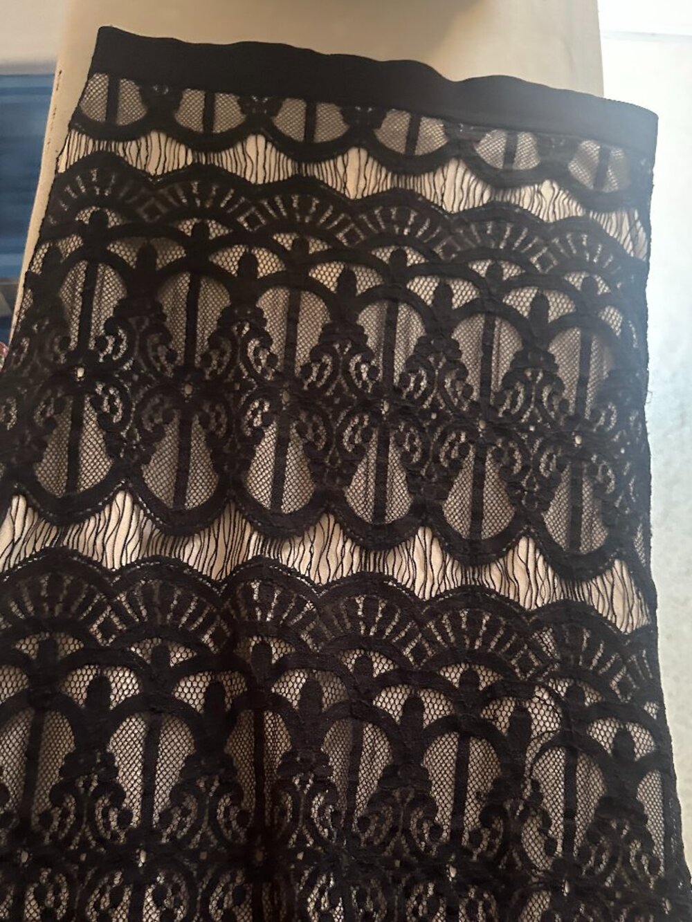 Xhilaration Black Lace on Beige Pencil Stretch Skirt - Size S
